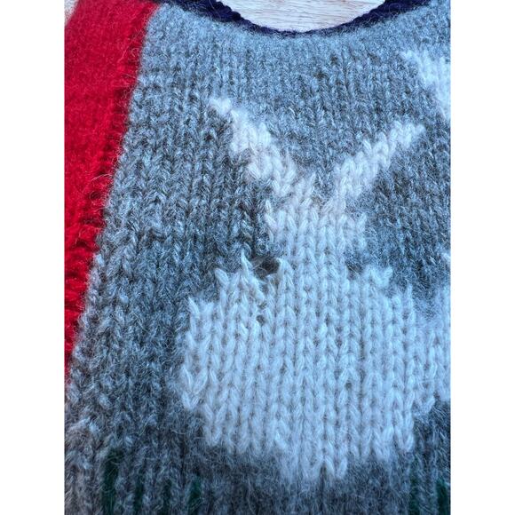 Vintage Wool & Angora Teacher's Knit Sweater Bunnies Rooster & Apple Sz Small JL - Picture 9 of 10
